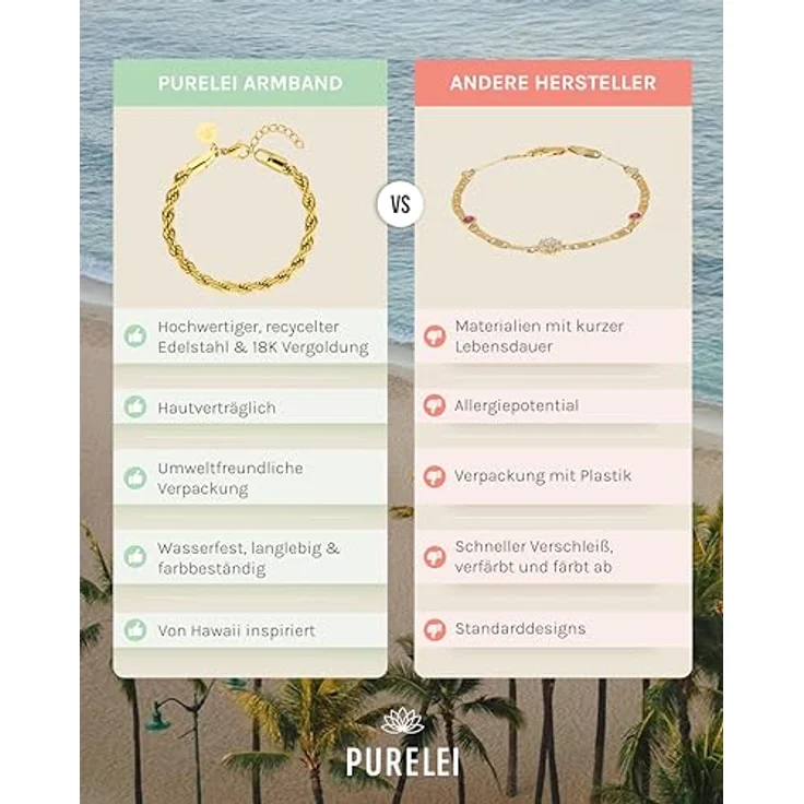 Purelei Vintage Armband (Gold) – Elegantes Damenarmband aus 18K vergoldetem Edelstahl, verstellbar 16-19 cm, wasserfest & hawaiianisch inspiriert – Bild 4