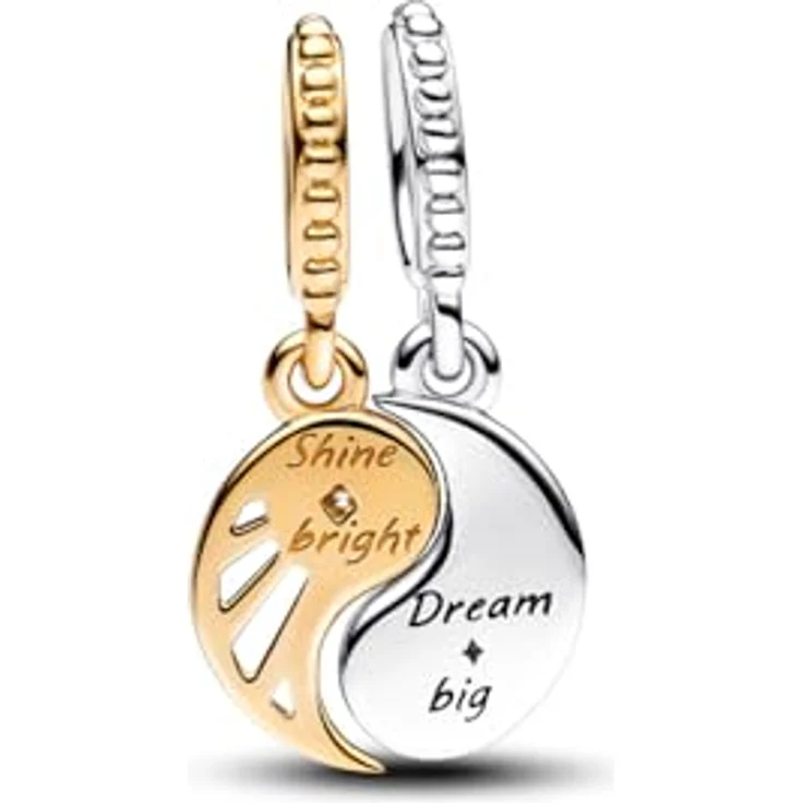 Pandora Charm Sonne Teilbarer Charm-& Mond aus 925 Sterlingsilber, goldplattiert mit Zirkonia und blauer Emaille, 20 mm – Bild 2