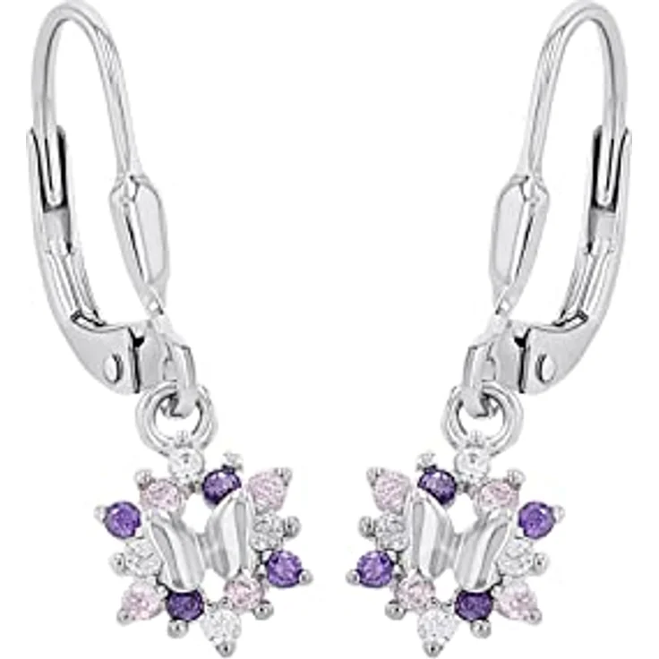 Prinzessin Lillifee Kinder-Ohrhänger 925 Silber Schmetterlinge mit Zirkonia, lila rosa – Bild 3