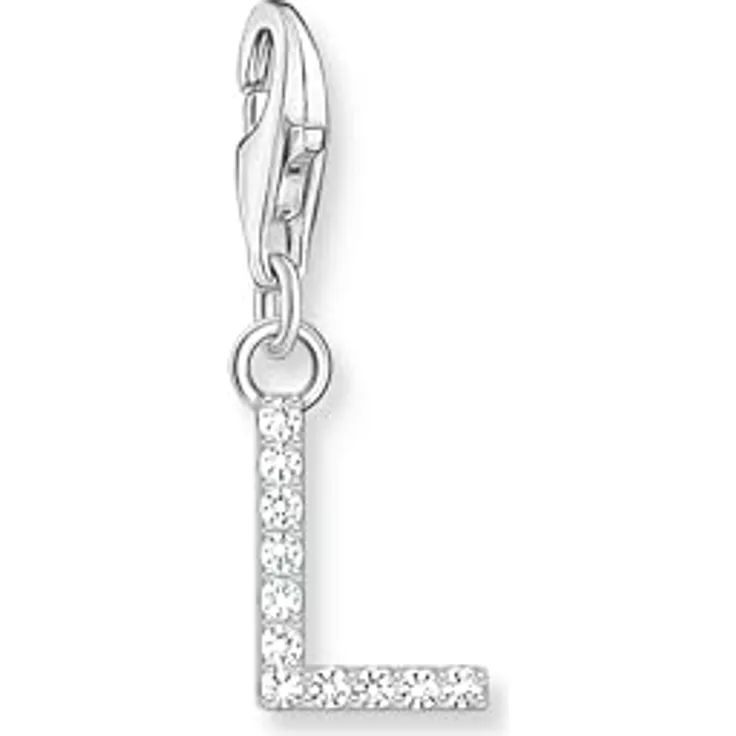 THOMAS SABO Charm-Anhänger Buchstabe L, Silber 925 mit weißen Steinen, Charm Club Anhänger mit Karabinerhaken