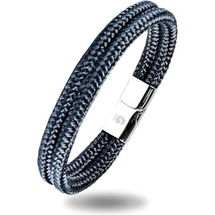 Galeara Noa Premio Segeltau Armband Dunkelblau-Silber, Geflochten mit Edelstahl Magnetverschluss, Herren-Armband, 175 mm – Bild 1