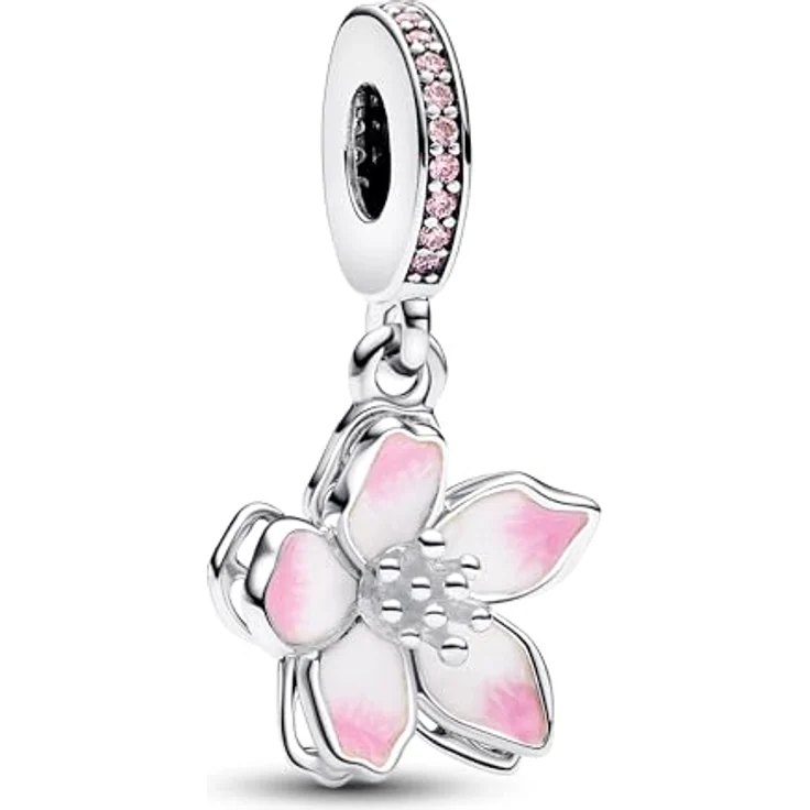 PANDORA Damen-Halskette Silber Geschenkset Kirschblüte 68304, Ankerkette mit Zirkonia und Karabinerverschluss, Blumenmotiv – Bild 2