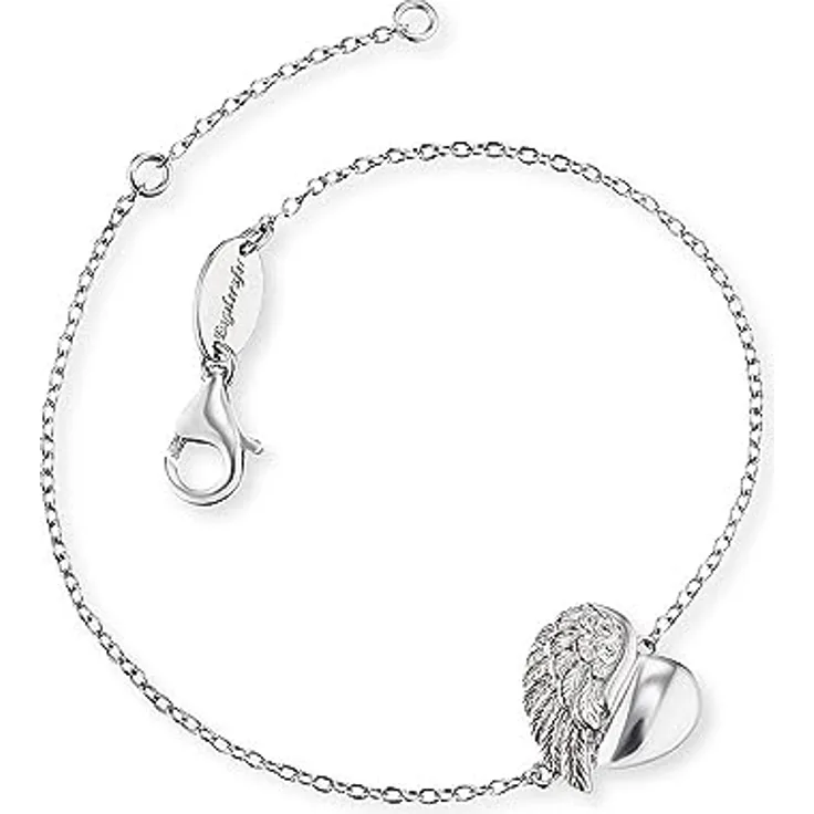 Engelsrufer Herzflügel Armband für Damen, 925er Sterlingsilber rhodiniert mit weißen Zirkonia, Länge 16 cm + 2 cm
