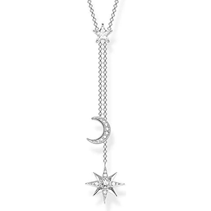 Thomas Sabo Damen Kette Stern & Mond, 925 Sterling Silber mit Karabinerverschluss, ideal für Kombinationen – Bild 1