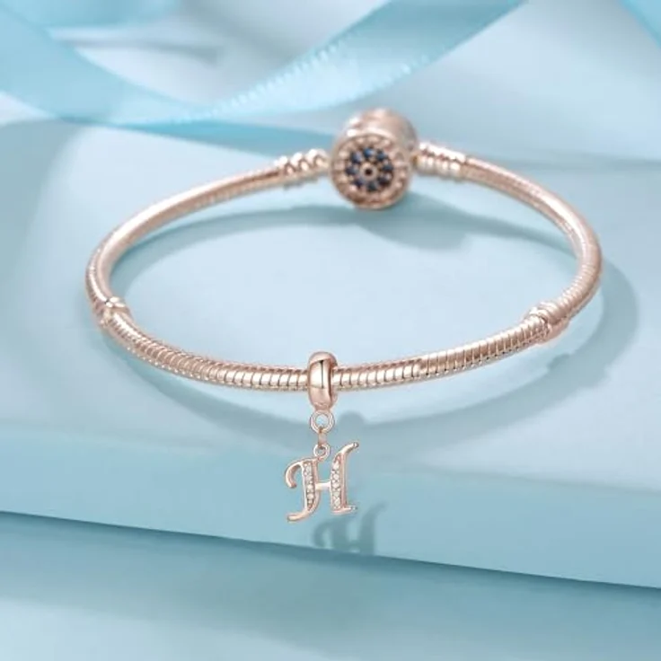 XWN Buchstabe Charm Anhänger Alphabet A-Z aus 925 Sterling Silber mit kubischem Zirkon, kompatibel mit Pandora Armbändern und Halsketten – Bild 2