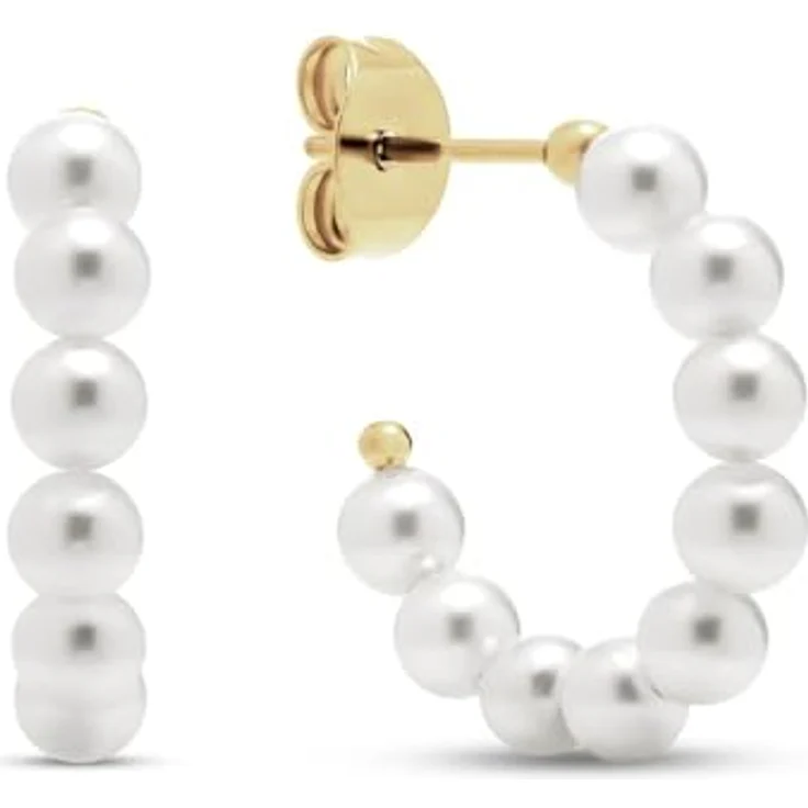 FAVS Damen-Creolen Edelstahl mit Muschelkern, One Size, silber – Bild 1