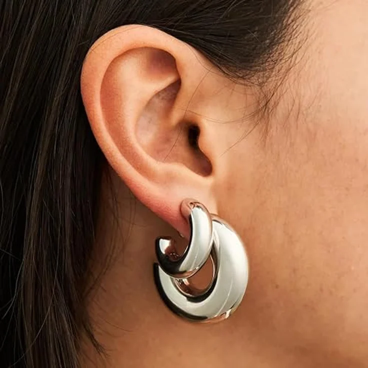 Elegance 11 designs Wasserdichte, klobige Silbercreolen, 30 mm, leichte, hypoallergene Edelstahl Ohrringe für Damen, laufen nicht an, handgefertigt, in Geschenkbox – Bild 3