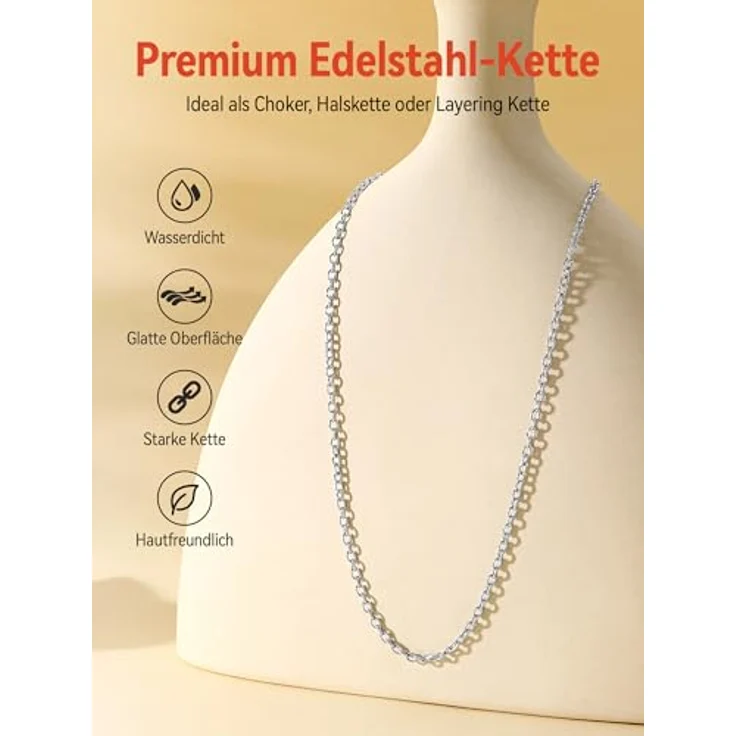FaithHeart Rolokette 2,5MM Edelstahl, 75CM lange Gliederkette für Damen und Herren, silberne Halskette ohne Anhänger, ideal als Geschenk für Valentinstag und Geburtstage – Bild 3