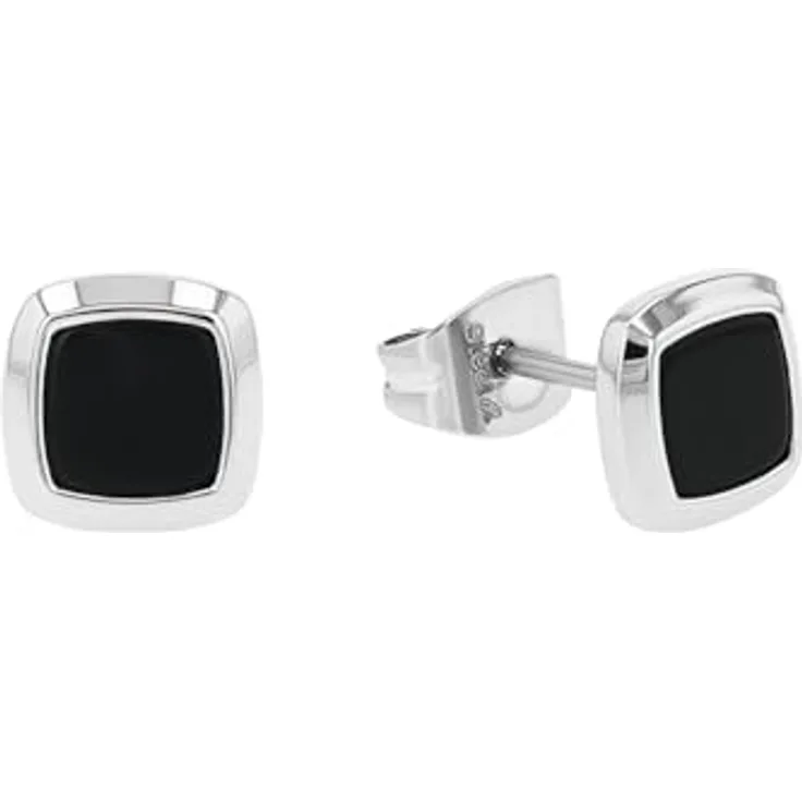 Amor Ohrstecker Edelstahl Herren Ohrschmuck mit Achat, 0,7 cm, Schwarz, in Schmuck Geschenk Box