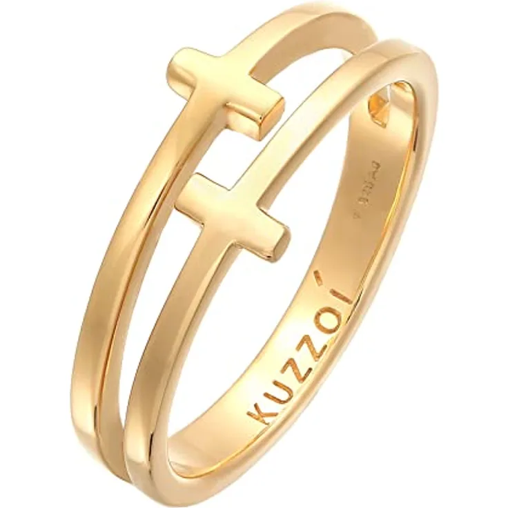Kuzzoi Herrenring Kreuzring aus 925 Sterling Silber vergoldet, poliert, 10 mm, Ringgröße 64