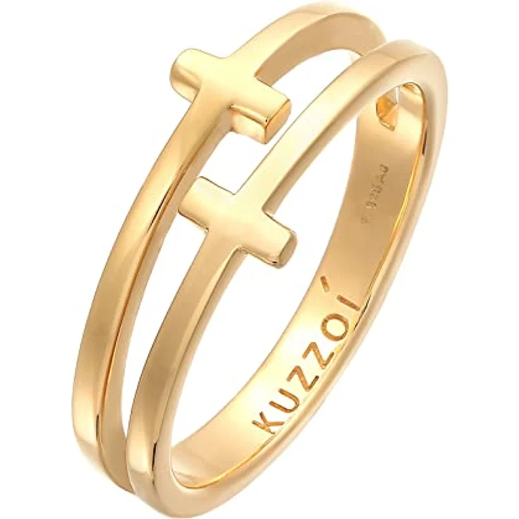 Kuzzoi Herrenring Kreuzring aus 925 Sterling Silber vergoldet, poliert, 10 mm, Ringgröße 64 – Bild 1