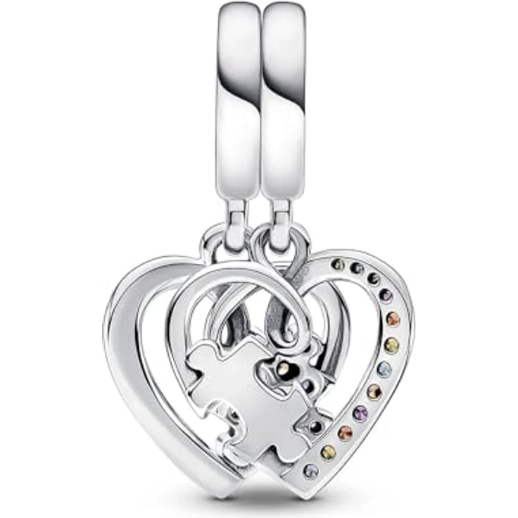 PANDORA Puzzleteil Herzen Freundschafts-Charm-Anhänger aus Sterling Silber mit Zirkonia, teilbar, "My Missing Piece", kompatibel mit PANDORA Moments Armbändern – Bild 2