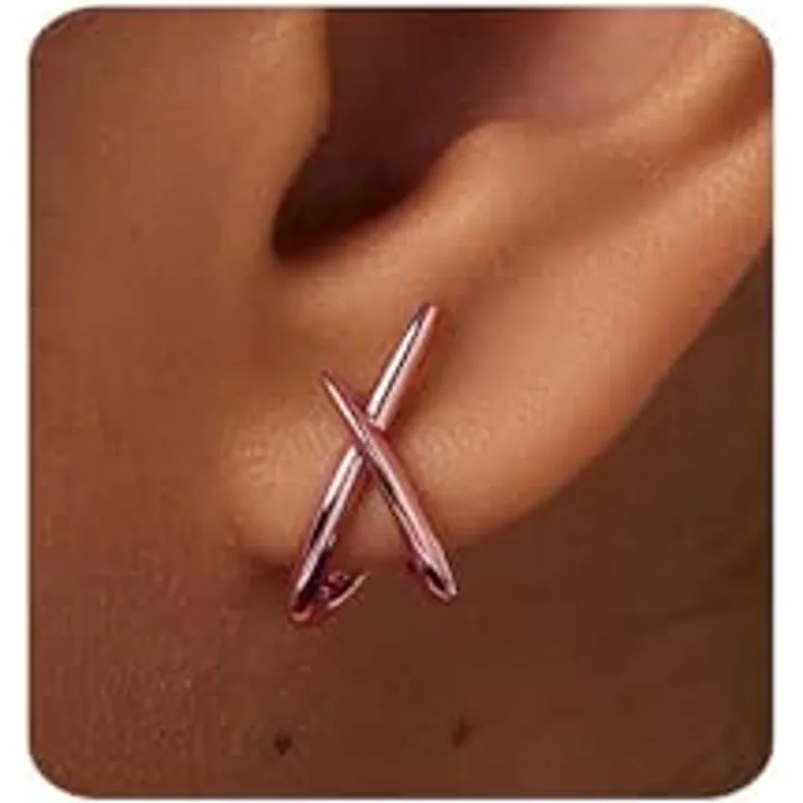 MUMREUES Rosegold Creolen Ohrringe, 14K vergoldet, hypoallergen, wasserfest, minimalistisches Design, Geschenkbox