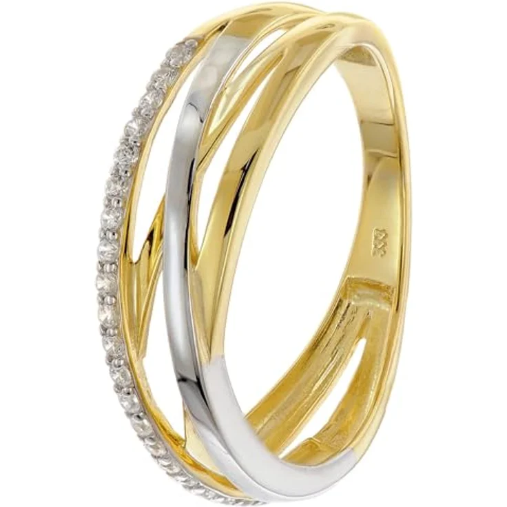 trendor Damenring Gold 333/8K Bicolor, mit Zirkonias, 6 mm, Ringgröße 54/17,2, ideal als Geschenk – Bild 1