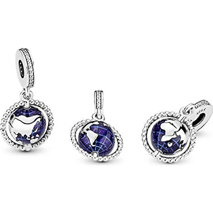 Pandora Charm-Einhänger 798021CZ, Globus drehend aus Sterling-Silber mit dunkelblauer Emaille und Zirkonia – Bild 6