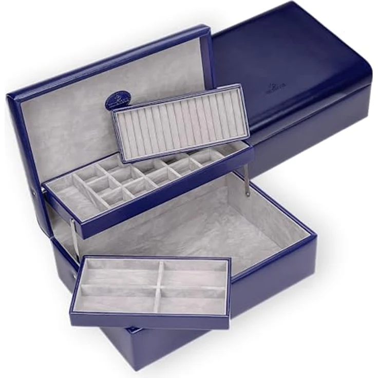 Windrose Charmbox Merino Moda, Schmuckkästchen mit 2 herausnehmbaren Einsätzen, dunkelblau – Bild 1