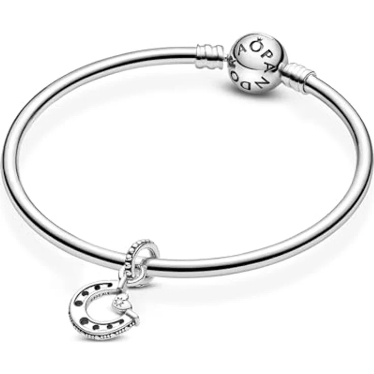 PANDORA Glückshufeisen Charm-Anhänger, Sterling-Silber mit Herzsymbol und funkelndem Schmuckstein – Bild 3