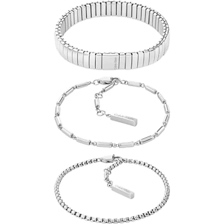 Calvin Klein CK STACKED Set aus 3 Armbändern für Damen aus poliertem Edelstahl, inklusive Stretcharmband und Kettenarmband, ideal zum Layering