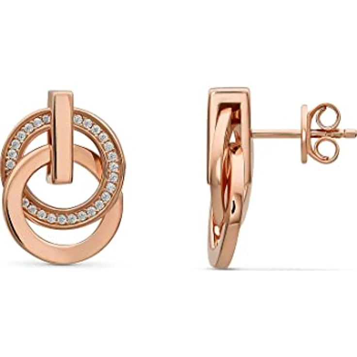 JETTE Damen-Ohrstecker Swing, 925er Silber mit 58 Zirkonia, Roségold, 1,9 cm – Bild 2