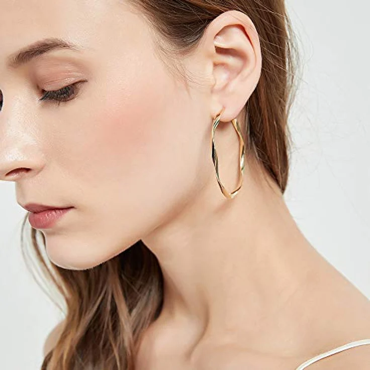 Surrounded Forest 18K Gold Creolen, leichte Loop-Ohrringe für Damen mit 50 mm Durchmesser, nickelfrei, Set aus 2 Stück – Bild 5