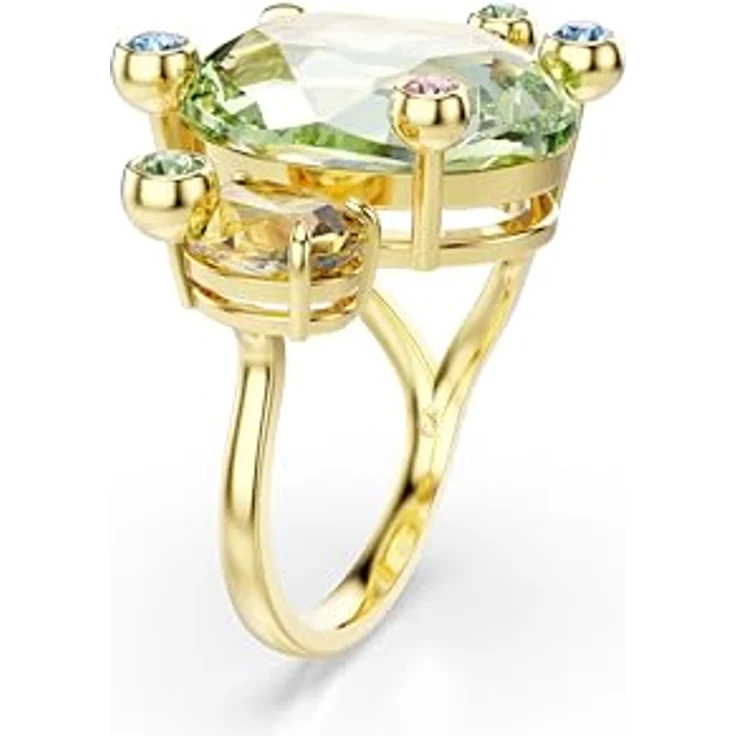 Swarovski Gema Offener Ring, Vergoldeter Damenring mit Grünen und Gelben Kristallen, Größe 55 – Bild 2