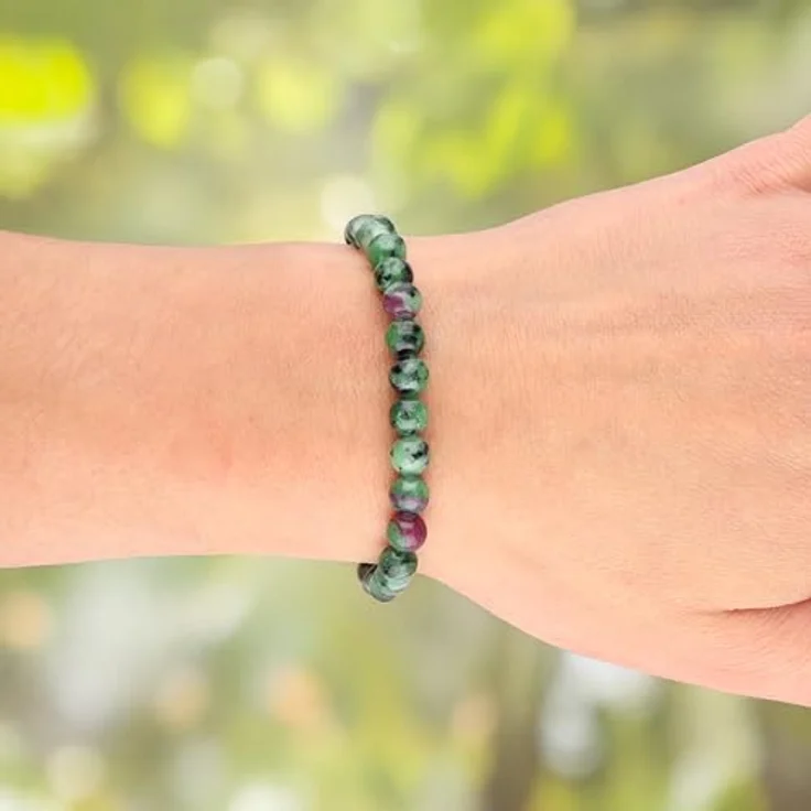 Lebensquelle Plus Kugelarmband | Edelsteinarmband aus Zoisit mit Rubin, 6 mm Perlen, dehnbar, inklusive Edelsteinkarte – Bild 2