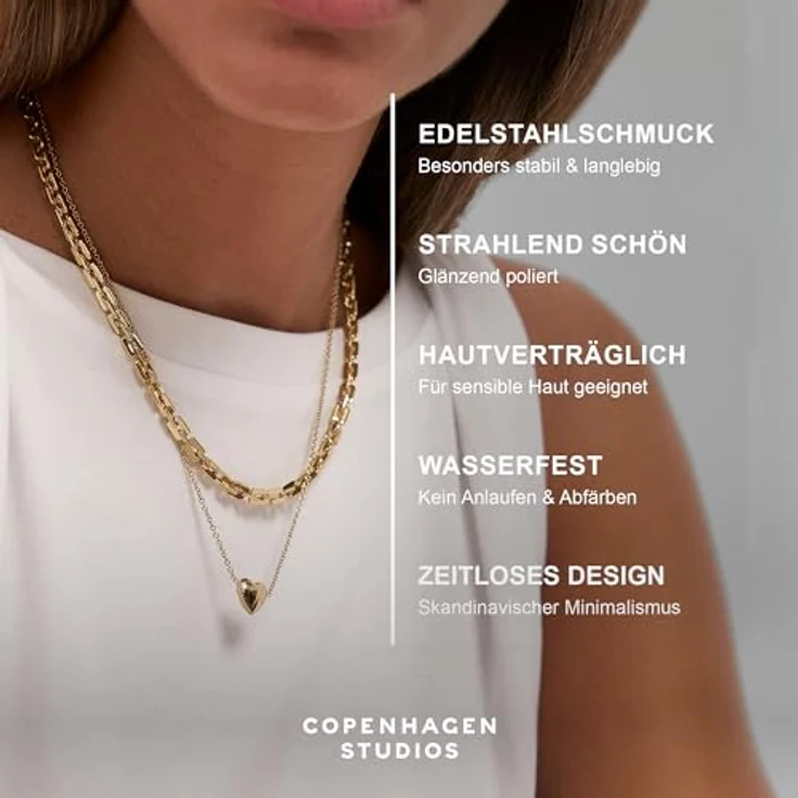 COPENHAGEN STUDIOS Edgy Necklace, Unisex Halskette aus poliertem Edelstahl, silber, verstellbare Länge (45-51 cm), wasserfest & hautfreundlich – Bild 3