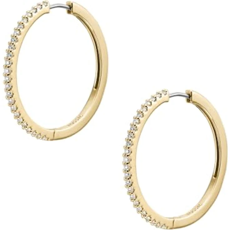 Fossil Creolen ELLIS JA7261710, Gold mit strahlendem Glasstein-Besatz und praktischem Clipverschluss – Bild 3