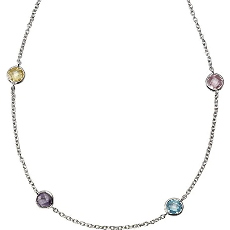 Zeeme Damen Halskette 925/- Sterling Silber, 42cm glänzend, Zirkonia weiß, mit Verlängerungskette und Etui – Bild 2