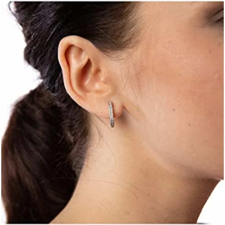 JETTE Creolen LUNA 88160894, Silber mit 14 Zirkonia-Steinen, elegante rechteckige Form – Bild 7