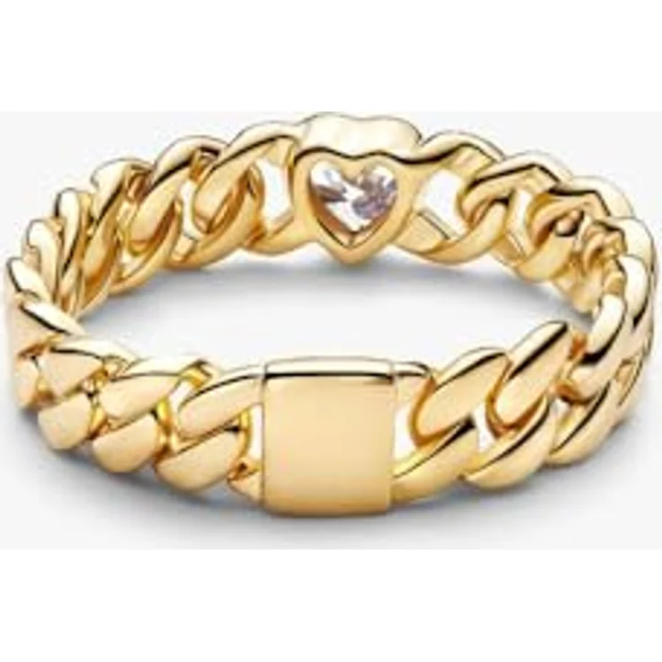 PANDORA Damenring Panzerkette mit Herz, goldfarben, Zirkonia, Ringgröße 62/19,7 – Bild 4