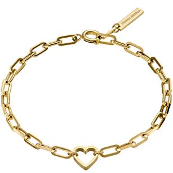 LIEBESKIND Berlin Herzarmband, Damen-Handkette aus goldvergoldetem Edelstahl, zeitloses Design – Bild 1