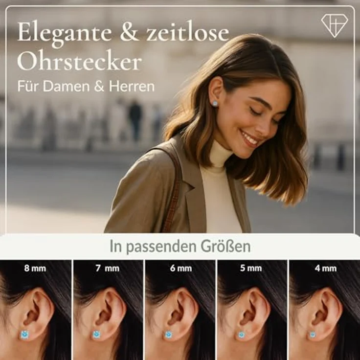 Hannah’s Treasures Ohrstecker Silber 925, Rhodinierte Zirkonia Ohrringe Stecker in Rund, für Damen und Herren – Bild 3