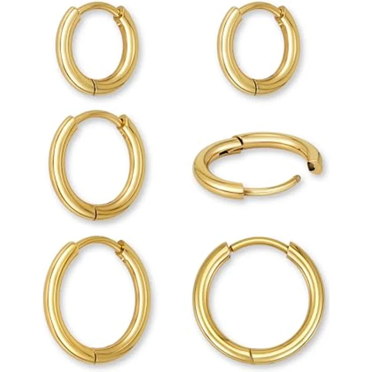 GD GOOD.designs Creolen Edelstahl Damen Gold, 3 Paar elegante Mini Kreolen (12 mm, 14 mm, 16 mm) aus 18K vergoldetem Chirurgenstahl - hautverträglich, wasserfest, perfekt zum Verschenken – Bild 1