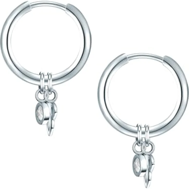 Eastside Damen Creolen Edelstahl silber, Lotusblüte mit Preciosa Steinen, Klappverschluss, 23,6 mm Höhe – Bild 2