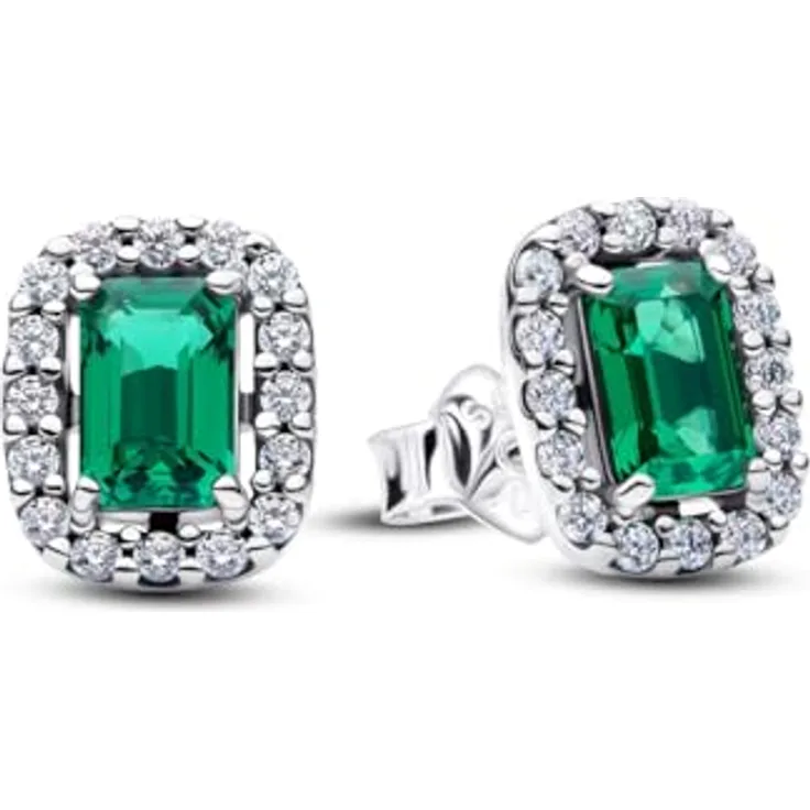 Pandora Ohrstecker Halo Grün, 925 Sterling Silber mit grünem Kristall und Cubic Zirkonia Pavé, klassische Damen Ohrringe