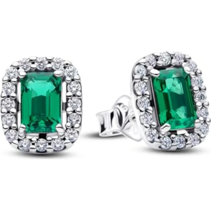 Pandora Ohrstecker Halo Grün, 925 Sterling Silber mit grünem Kristall und Cubic Zirkonia Pavé, klassische Damen Ohrringe – Bild 1