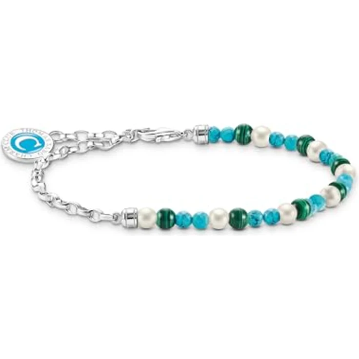 THOMAS SABO Member Charm-Armband, 925 Sterling Silber mit weißen Perlen und Malachit, Charmista Coin – Bild 1