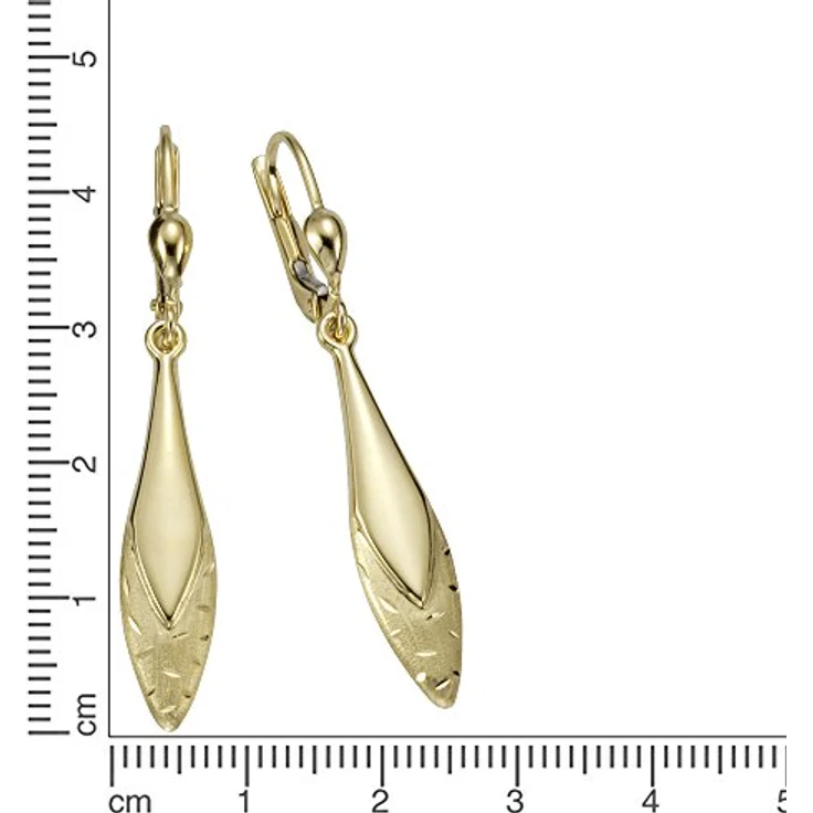 Fascination by Ellen K. Damen-Hängeohrringe 9 k (375) Gelbgold, edel bearbeitete Oberfläche, sehr leicht, angenehmer Tragekomfort, wunderschönes Funkeln – Bild 2