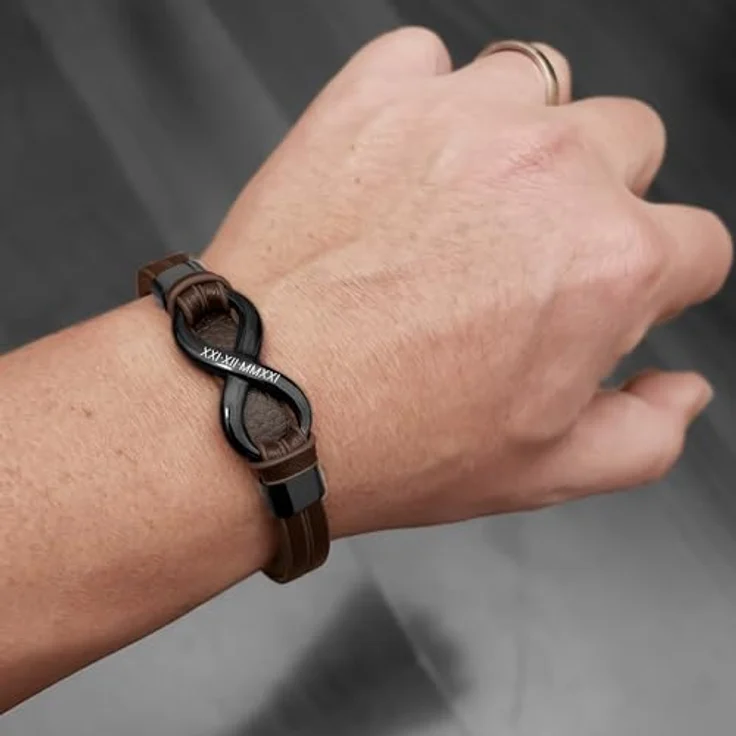 Q UNIQAL STORE GERMANY UNIQAL Leather Bracelet "SHAPE" mit Gravur, personalisierbar, Magnetverschluss, aus echtem Rindsleder, Braun Infinity, 21 cm, unisex – Bild 5
