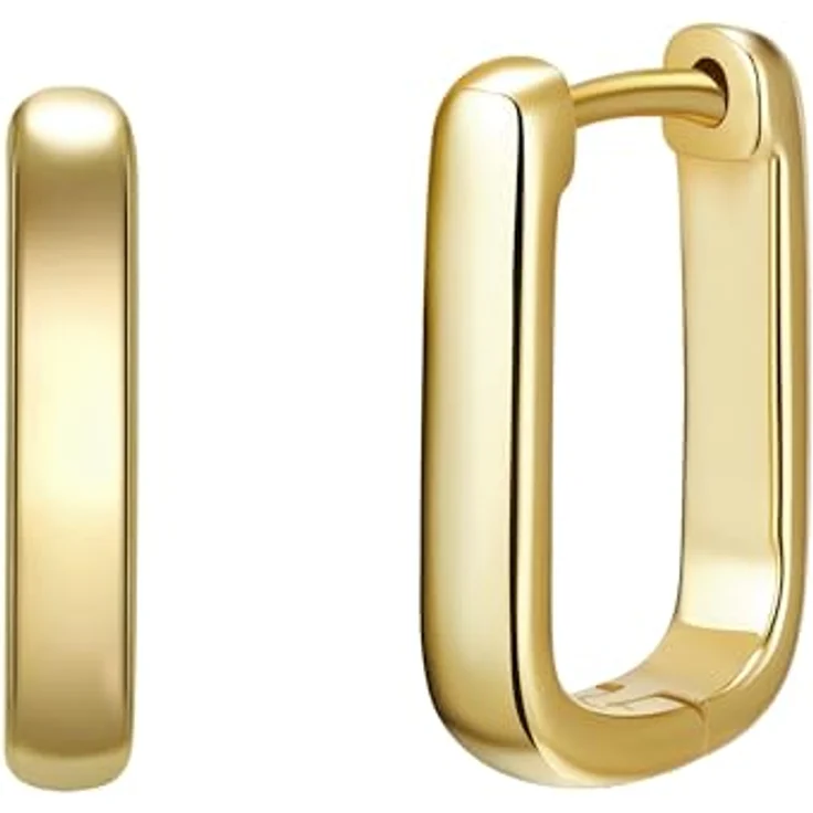 Lulu & Jane Damen Ohrringe, Messing gelbvergoldet 14 Karat Ohrcreolen, Höhe 13,8 mm, hochglanzpolierte Oberfläche – Bild 1