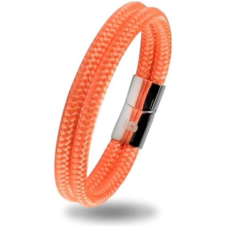 Galeara Noa Segeltau Armband Geflochten in Orange-Schwarz, Nautisch mit Edelstahl Magnetverschluss, Größe 215 mm – Bild 2