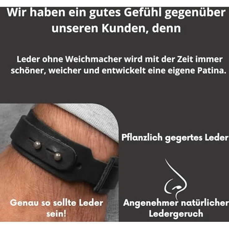 Simaru Lederarmband, 25mm breit, pflanzlich gegerbtes Echtleder, robuste Schraubniete, allergikerfreundlich, für Damen und Herren – Bild 5