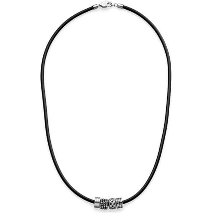 s.Oliver Herren Necklace - Halskette aus Echtleder in IP Schwarz - 50 cm Textilband, wasserfest & hautfreundlich – Bild 1