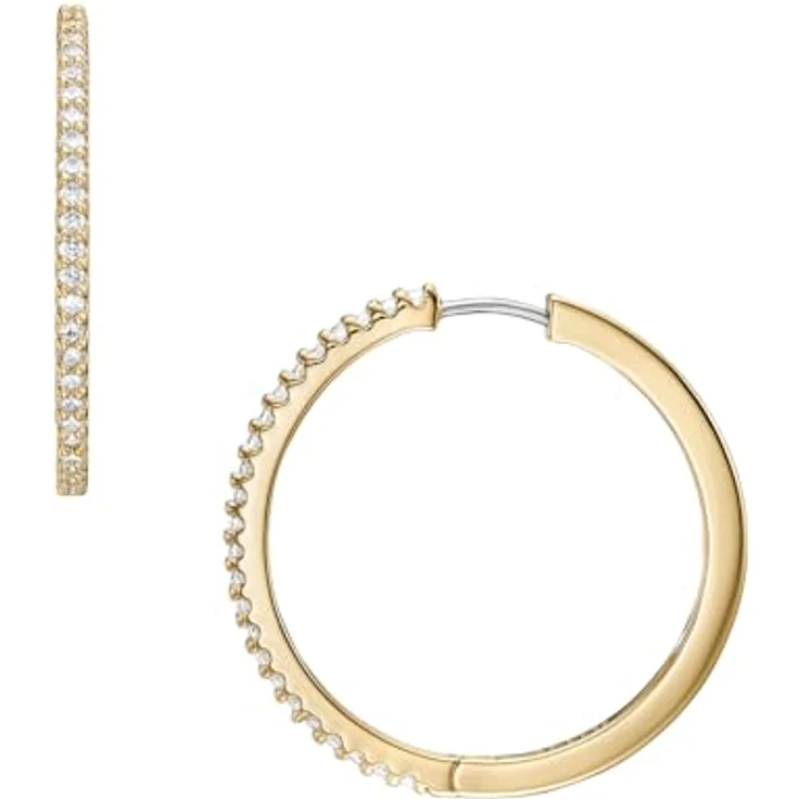 Fossil Creolen ELLIS JA7261710, Gold mit strahlendem Glasstein-Besatz und praktischem Clipverschluss – Bild 1