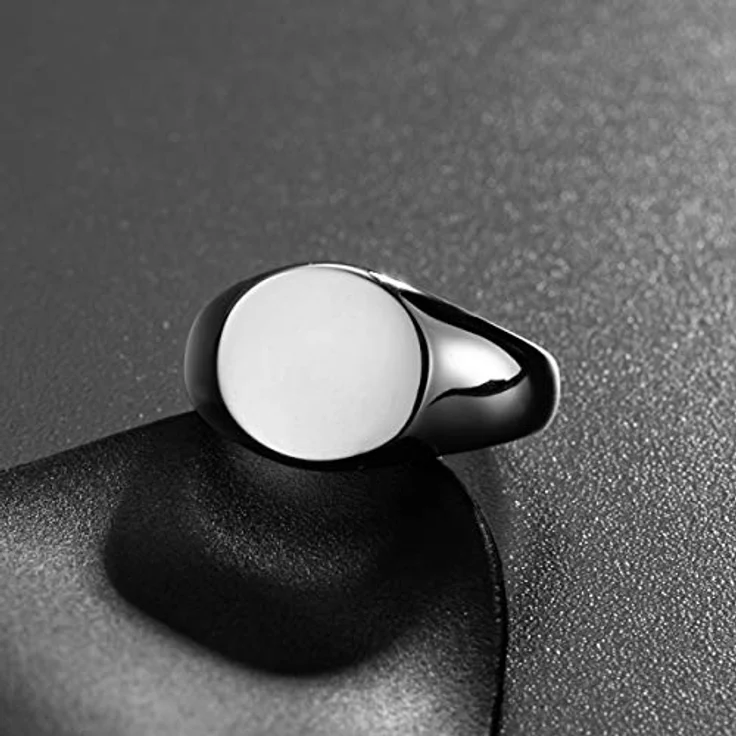 Joliernelle Siegelring Herren Damen, Silber Edelstahl Poliert, Rund Bandring Größe 57, Ringgesichtsdurchmesser 12mm, 90-Tage Garantie – Bild 2