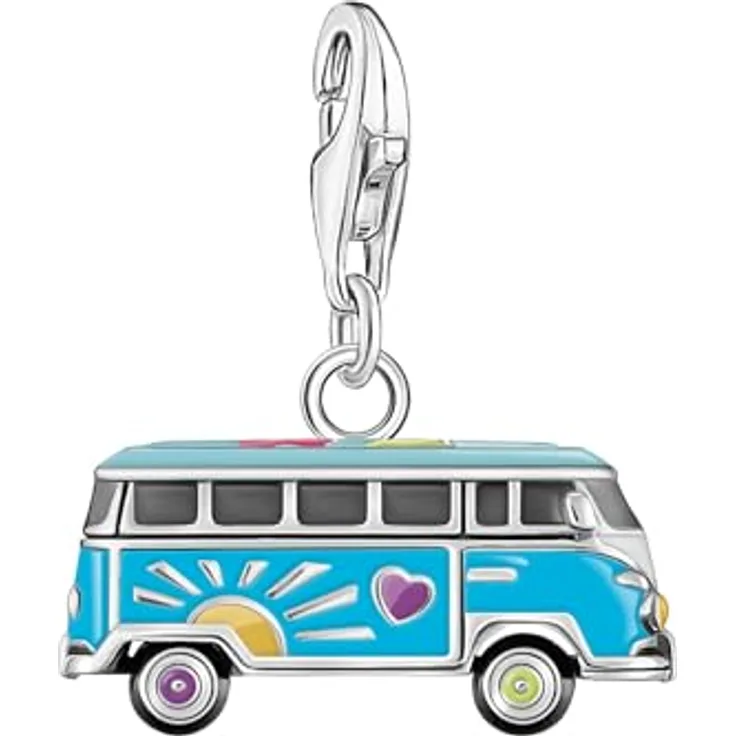 THOMAS SABO Charm-Anhänger Original Volkswagen Hippie-Bus, Silber, aus 925 Recyceltem Silber, Höhe 18,50 mm, Breite 17,00 mm, Karabinerverschluss