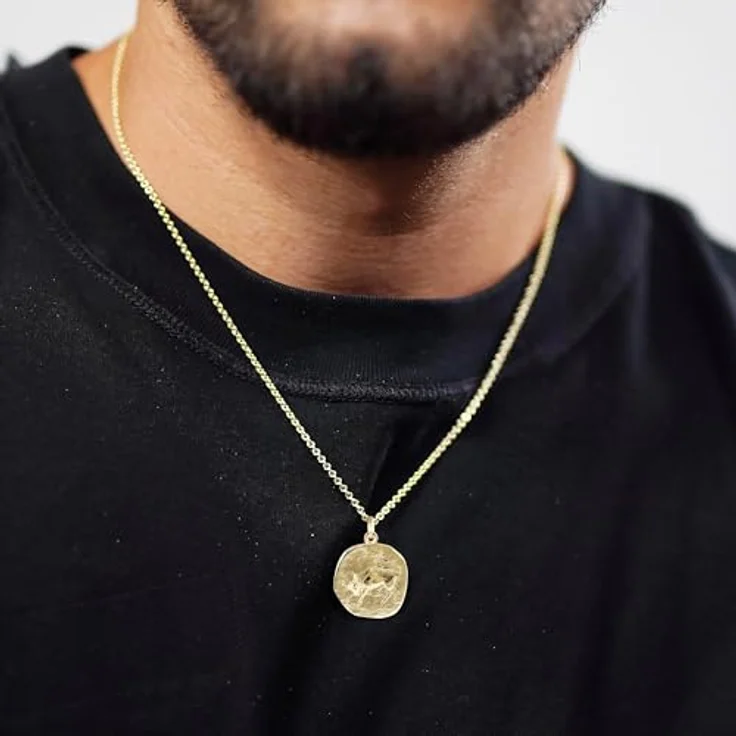trendor Stier Sternzeichen Herren-Halskette, goldplattierter Silber-Anhänger Ø 20 mm auf vergoldeter Kette, 60 cm, zeitloser Halsschmuck, Geschenkidee – Bild 5
