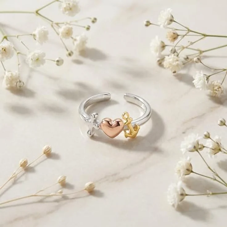 Engelsrufer Damen Ring, Tricolor mit Kreuz, Herz und Anker, größenverstellbar von 14 bis 16,6 mm, nickelfrei aus Sterling Silber – Bild 3