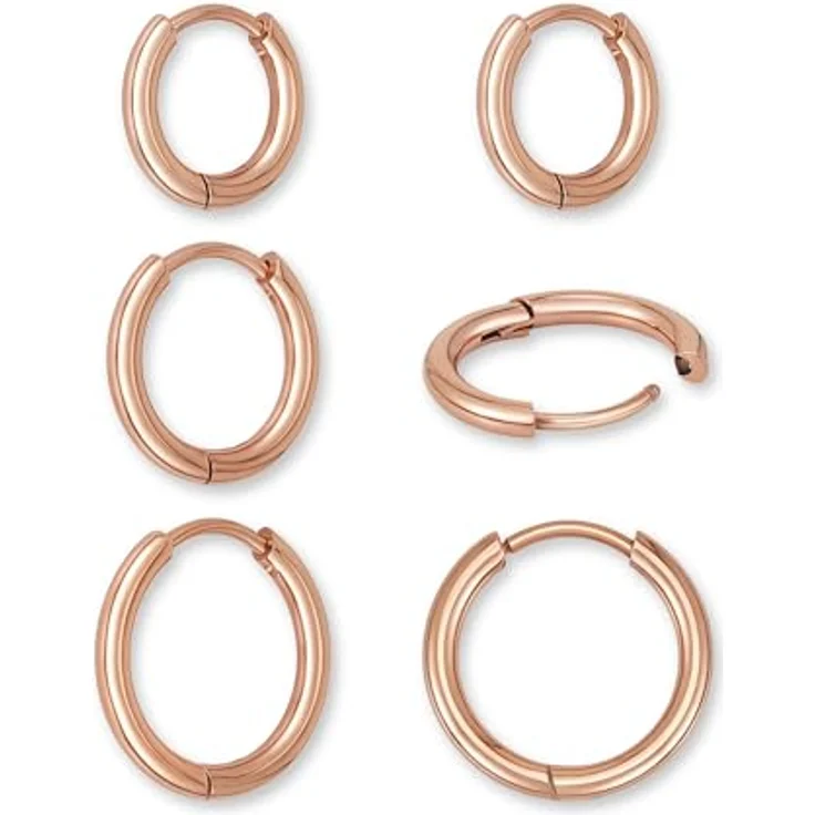 GD GOOD.designs Creolen Damen Rosegold, 3 Paar elegante kleine Kreolen (12 mm, 14 mm, 16 mm), Chirurgenstahl 18K rosevergoldet, hautverträglich und wasserfest – Bild 1